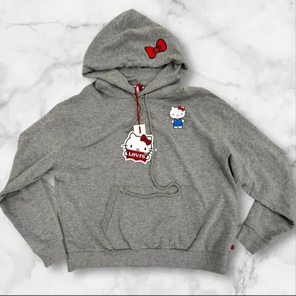 Levi's x Hello Kitty Women's Grey Hoodie Sweatshirt Medium M NWT - Picture 1 of 6